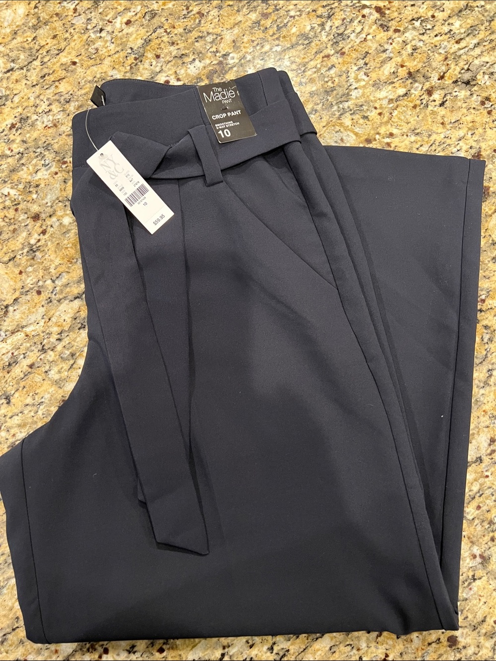 New York & Company Navy Wide-Leg Crop Pants with Self-Tie